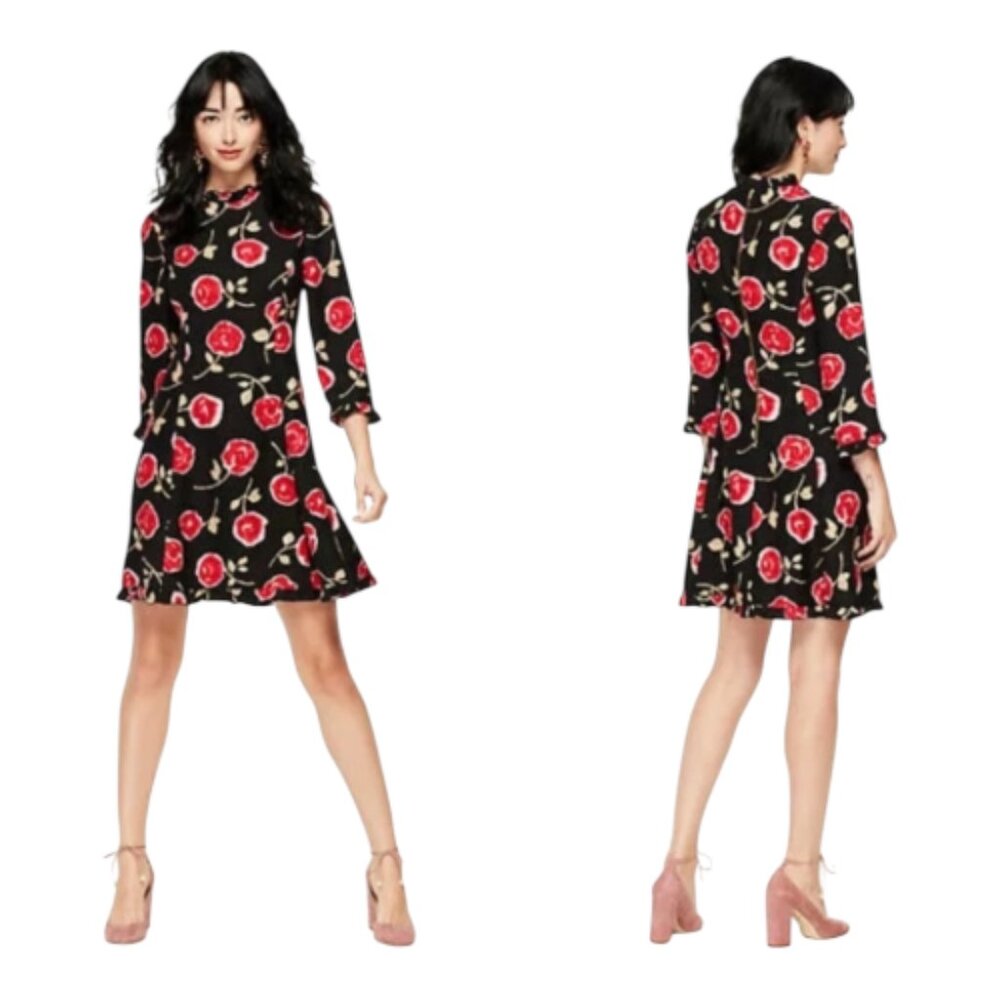 Kate Spade Size 6 Hazy Rose Ruffle Mock Neck 3/4 Long Sleeve Dress EUC